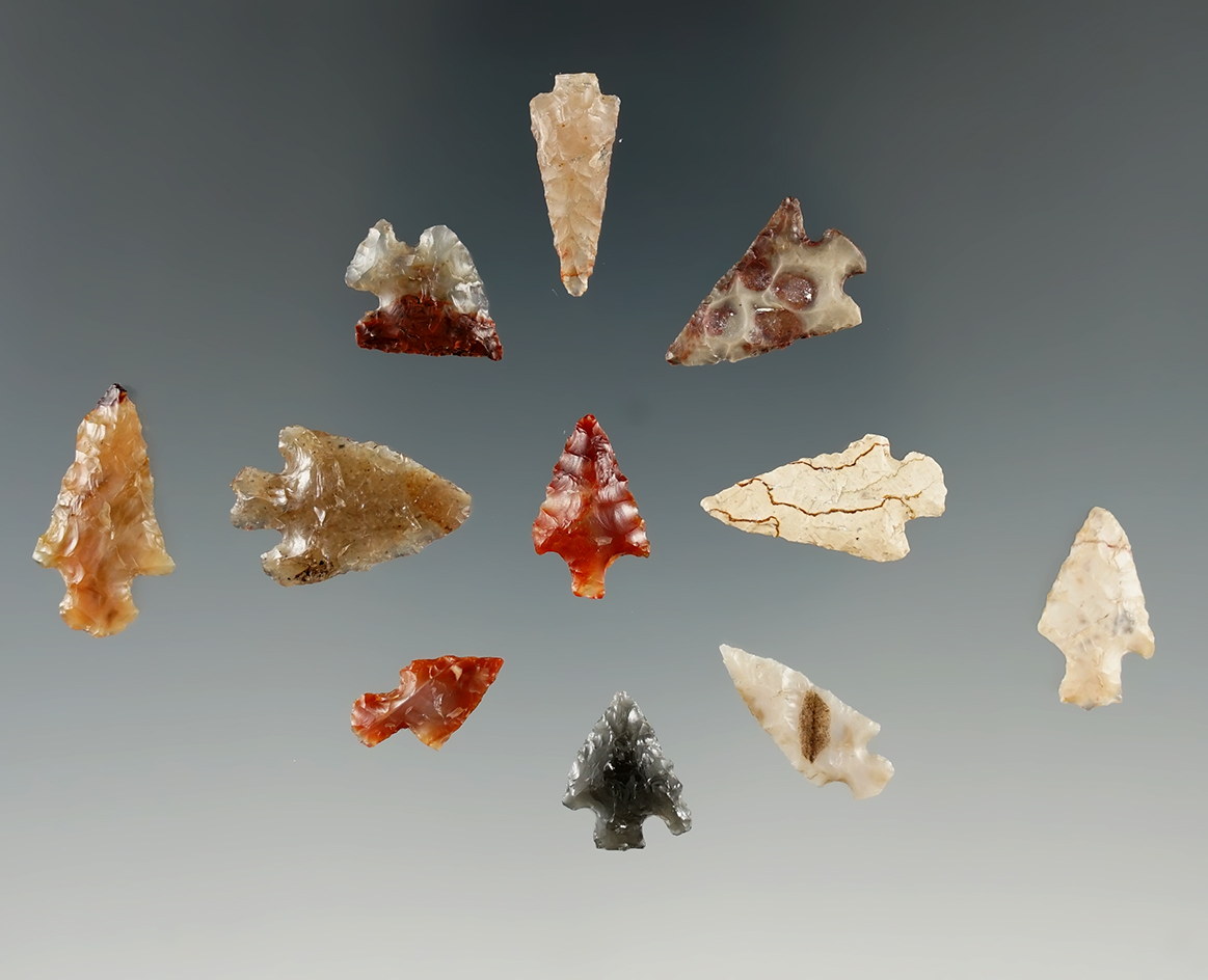 Set of 11 Gem points found near the Hood River, Oregon on made from attractive materials.