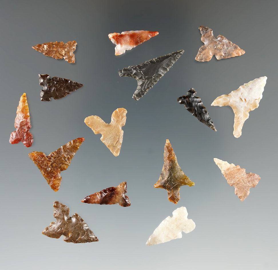 Group of 15 Columbia River Gem points found in Washington, largest is 7/8".