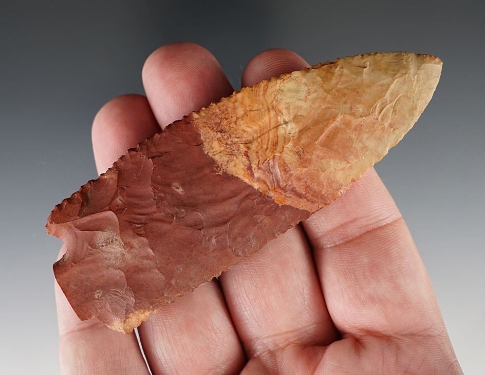 3 13/16" Snapped base knife with beautiful edge work. Attractive Horse Creek - Tennessee.