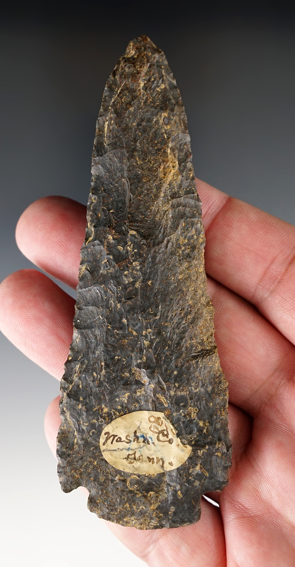 4 9/16" Pentagonal Knife that is heavily patinated. Found in Tennessee.