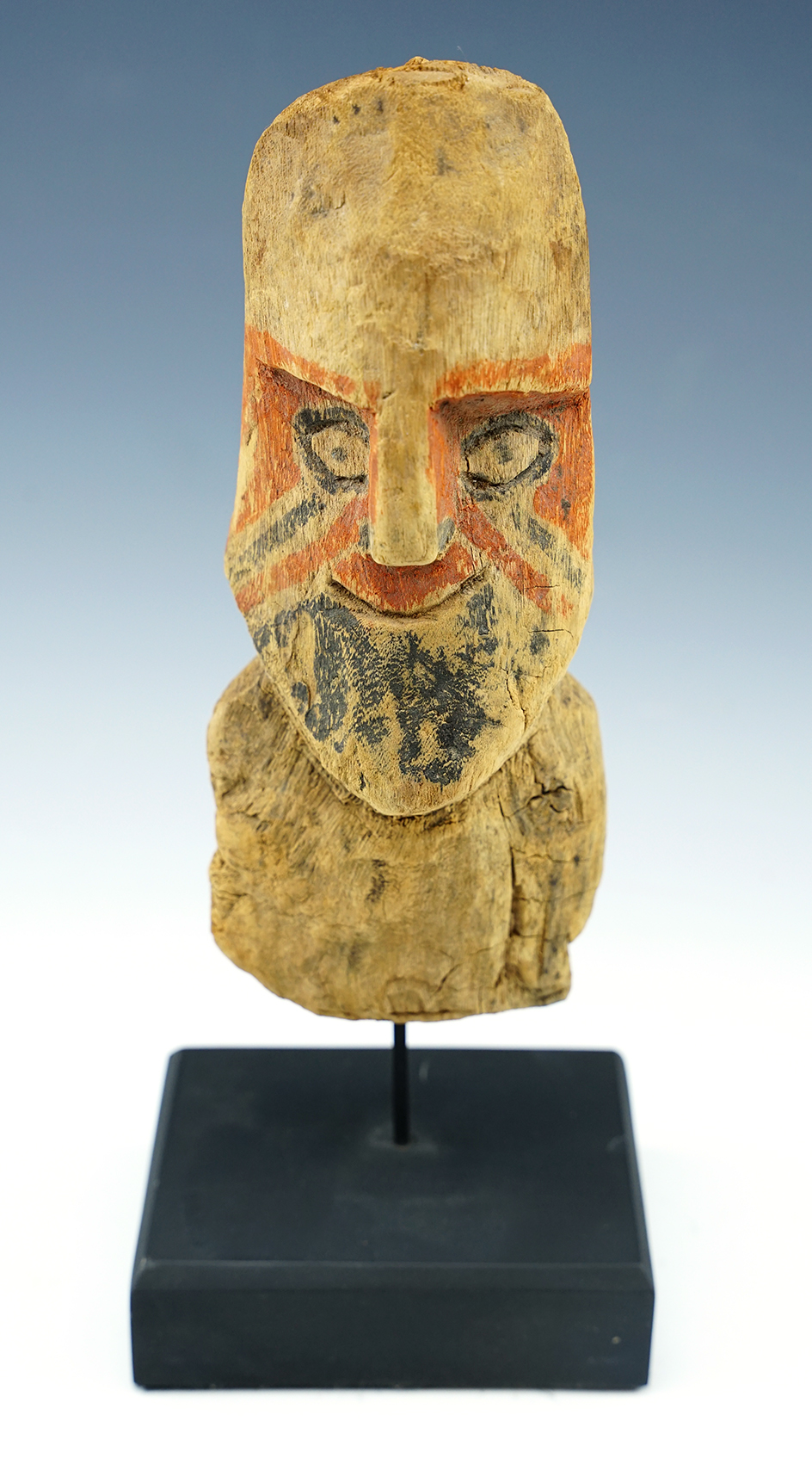 Rare! 7 1/4" Tall Chancay Culture hand carved wood figure that still retains much of its paint.