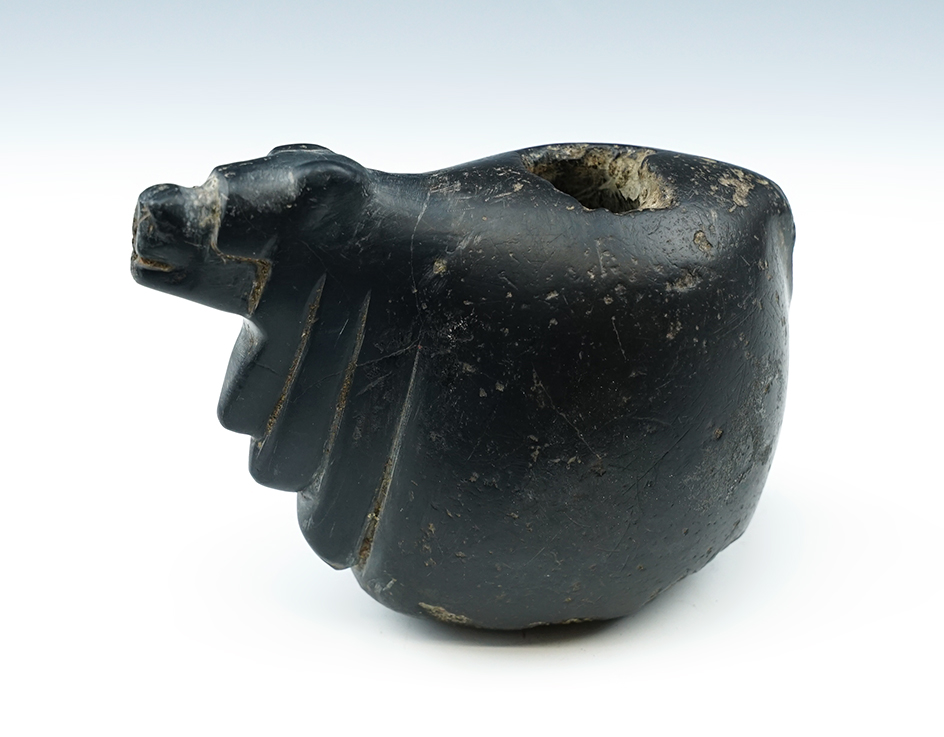 Large! 4 5/8" Long x 3" tall very old Alpaca Canopa made from black Hardstone found in Peru.