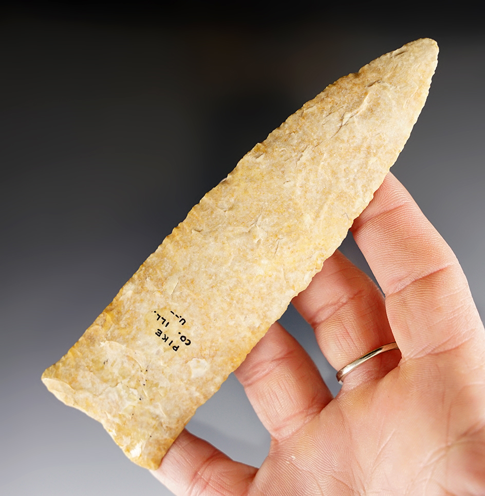 Excellent style, flaking and material on this large 5" Dalton found in Pike Co., Illinois.