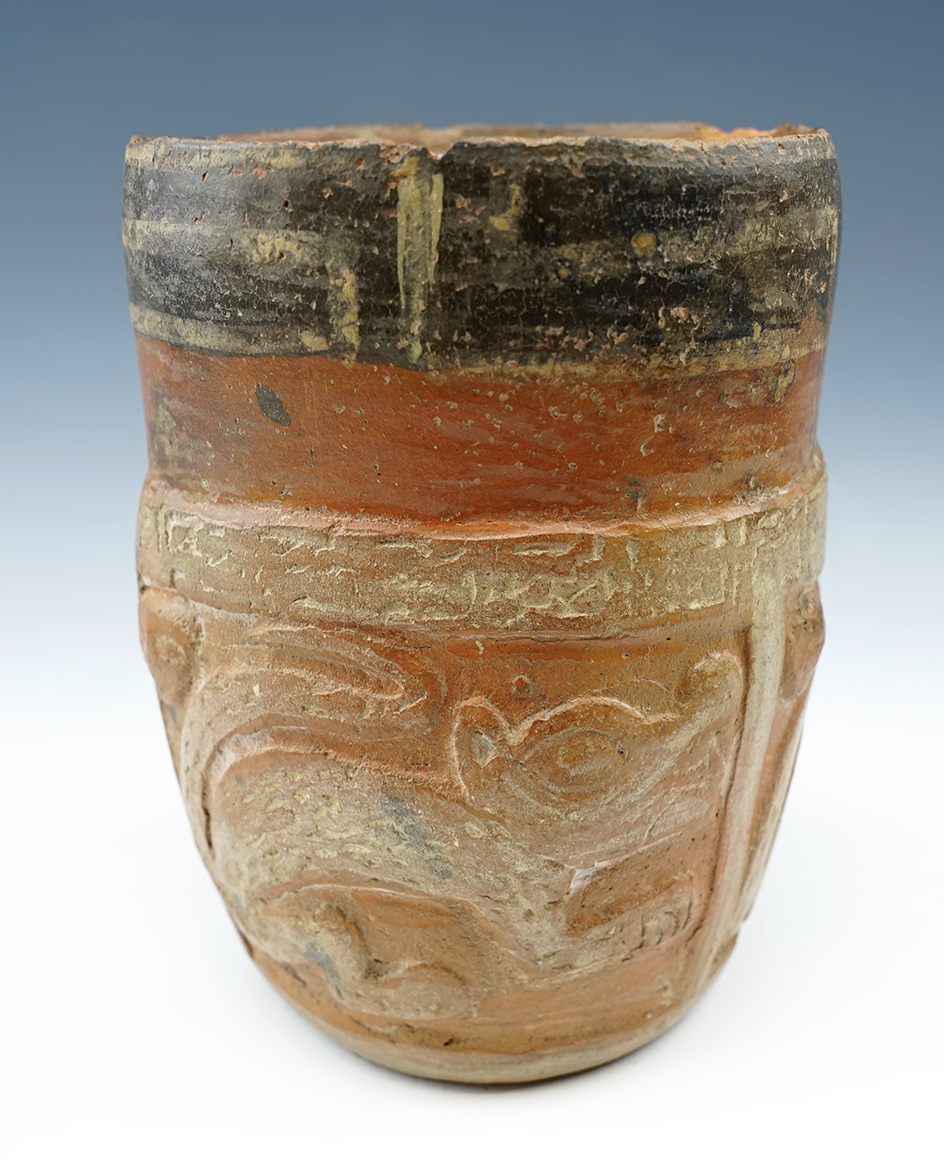 6 3/8" Tall Huari Pottery Vessel recovered in Peru that is solid with a few rim chips.