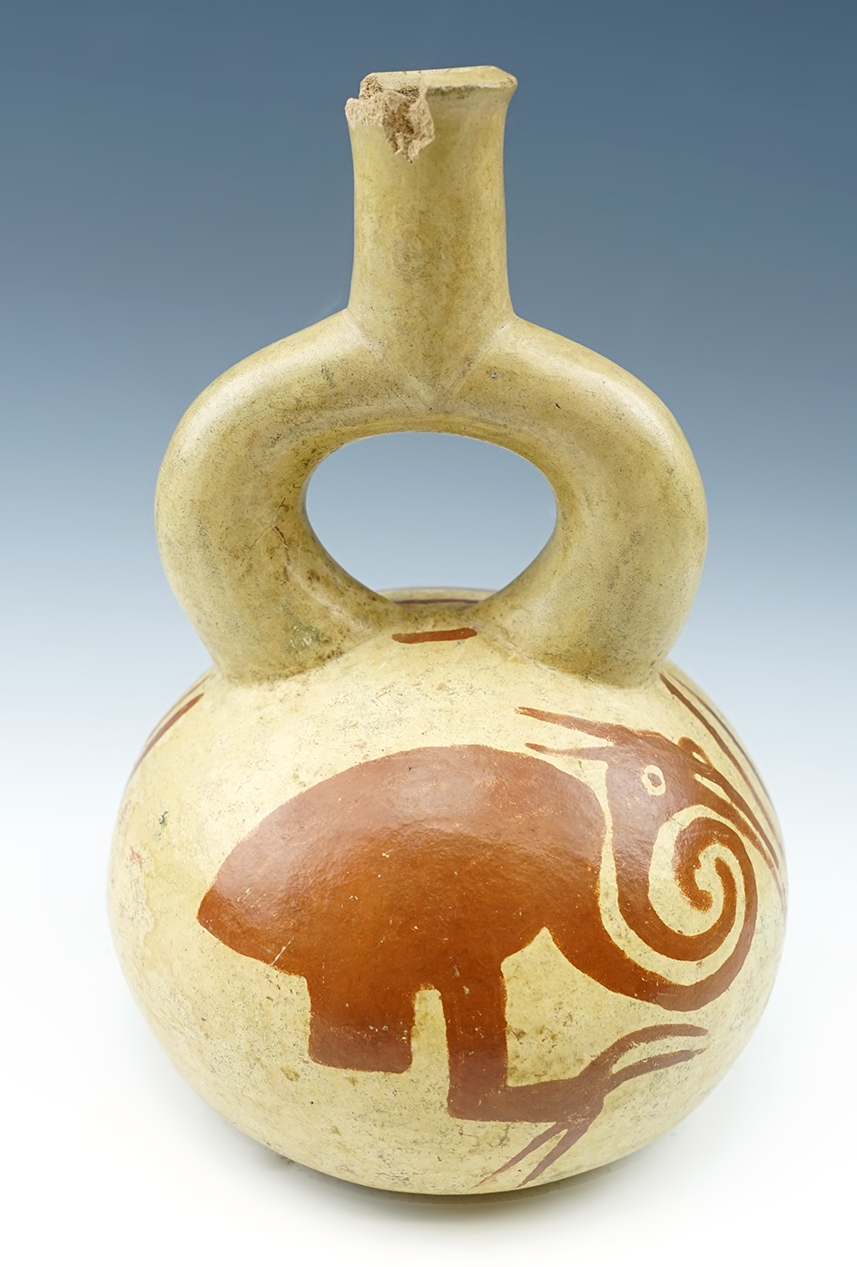 7 1/2" Tall x 5 1/4" wide early Moche Pottery Vessel with slight rim damage found in Peru.
