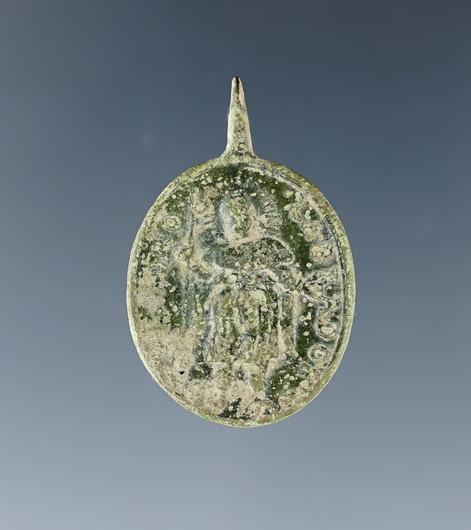 1" Tall Historic Era Jesuit Pendant recovered at the Burrell Creek site in Geneva, New York.