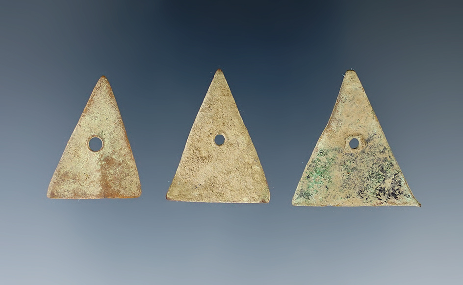 Set of 3 7/8" metal Historic Era  Iroquois Arrowheads recovered at the Burrell Creek site Geneva NY.