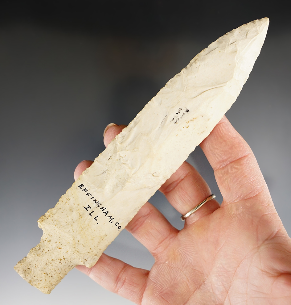 Large! 6 3/8" Etley made from Burlington Chert. Found in Effingham Co., Illinois.