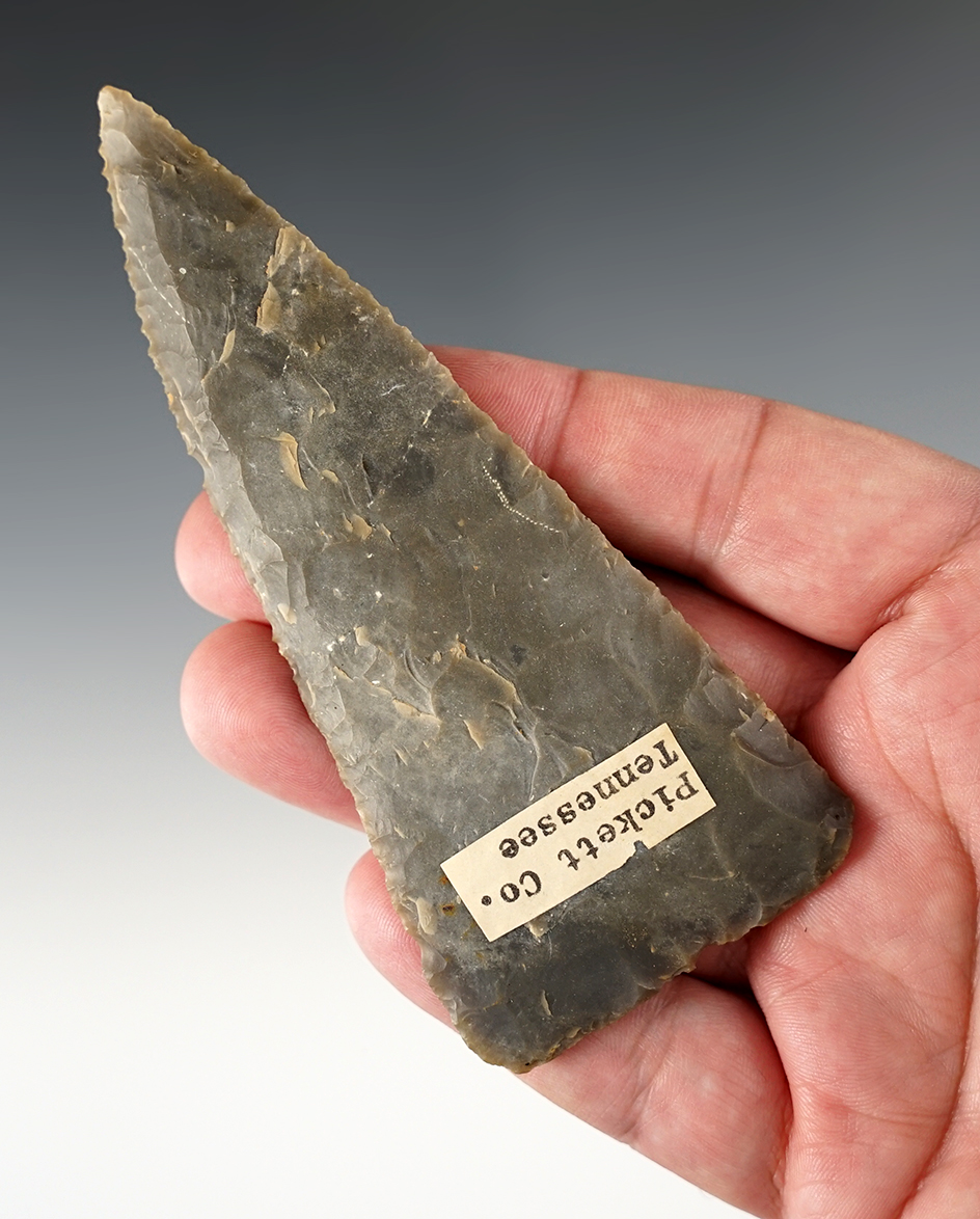 Exceptional! Large and beautifully flaked 4 3/4" Archaic Beveled Knife found in Pickett Co., TN.