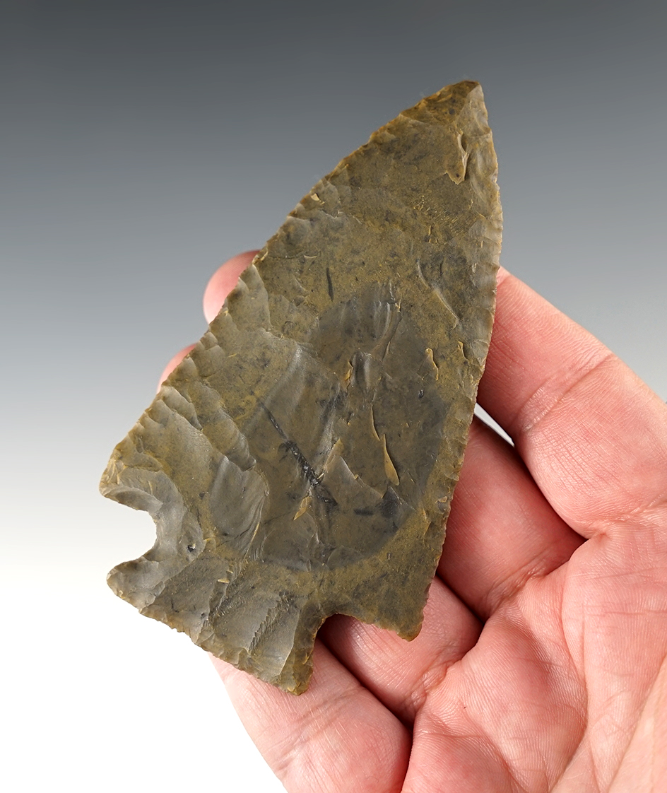 Thin and exceptionally well flaked 4 1/16" Hopewell found in Brown Co., Illinois.