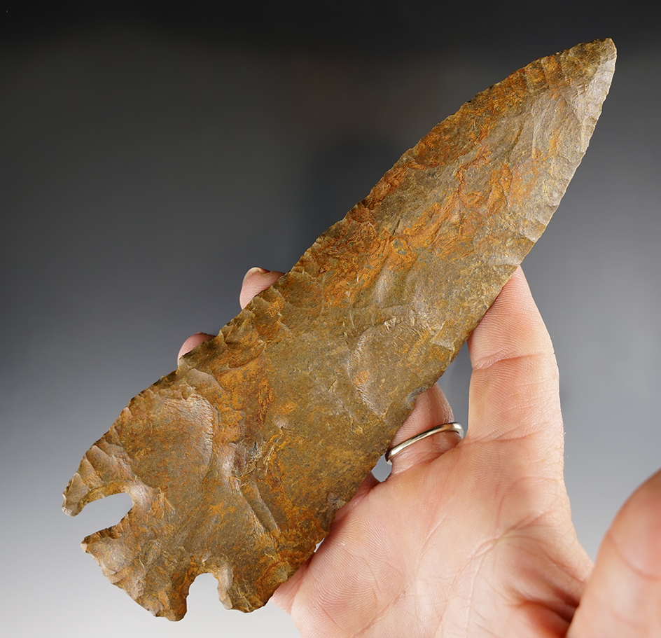 Huge 6 3/4" Cornernotch Knife with a beautiful river patinated patina. Found in Illinois.