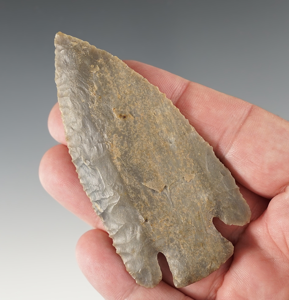 Exceptional flaking and style on this 3 9/16" Lost Lake, Sonora Flint. Todd Co., Kentucky.