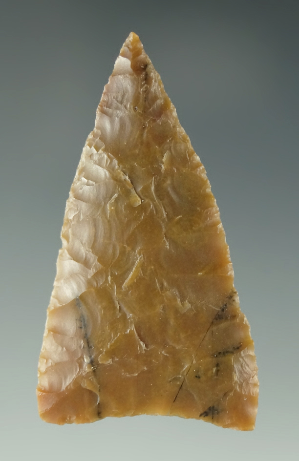 1 15/16" Tortugas that is very well flaked from attractive material found in Texas. Ex.  Shewey.