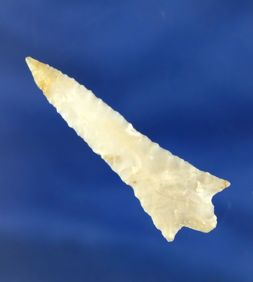 1 5/8" Savies Island Arrow Point made from chalcedony found in Oregon. Ex. Darryl Baker.