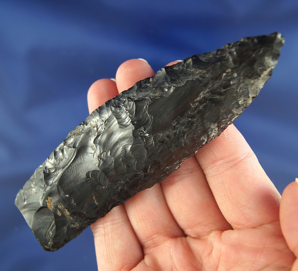 4 3/8" heavily patinated Obsidian Knife with a fractured base found in Oregon.