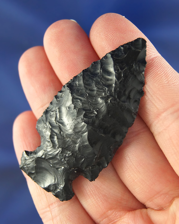 2 3/16" well patinated Obsidian Sidenotch found in Oregon.