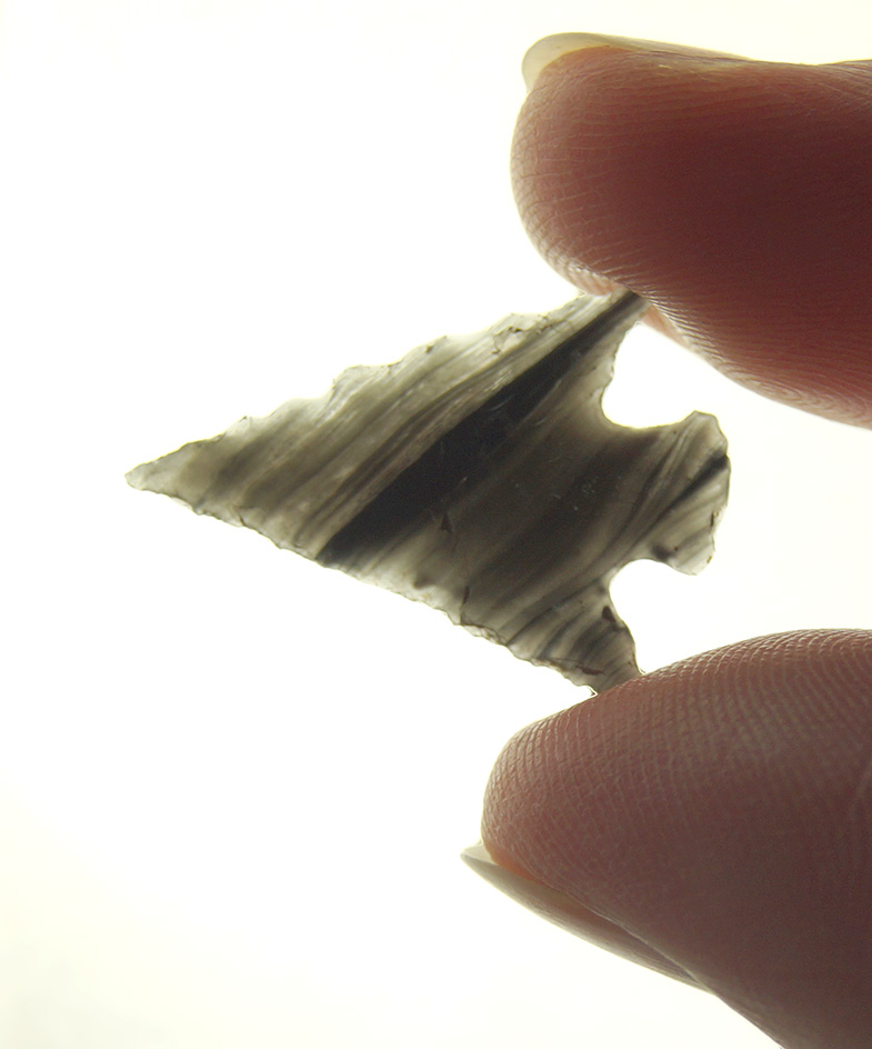 13/16" Rose Springs Corner Notch made from Obsidian found in Oregon.