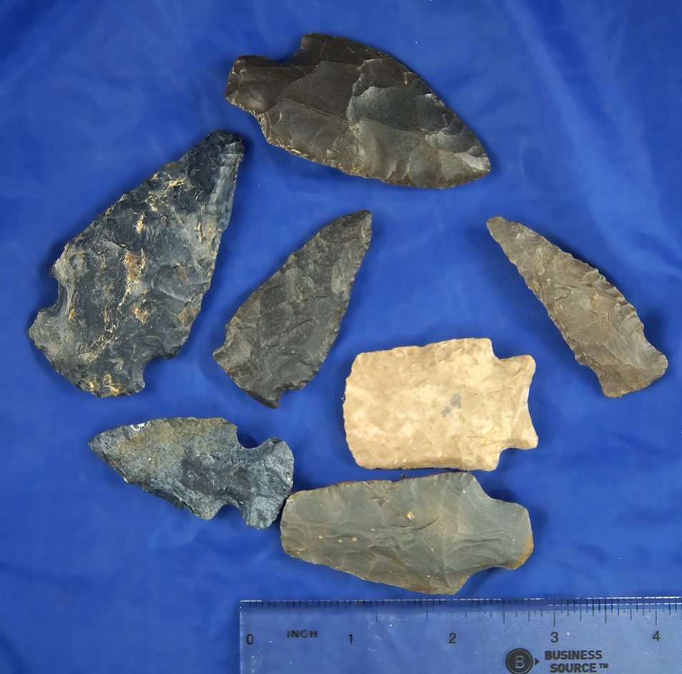 Set of seven Arrowheads found in Ohio, largest is 3".