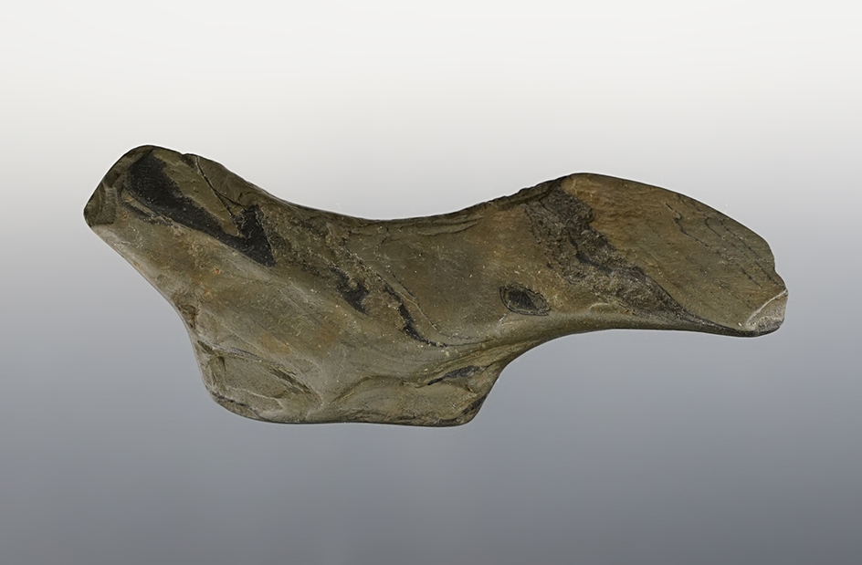 4 5/16" long Birdstone Preform made from patinated Banded Slate. Found in Seneca Co., Ohio. 