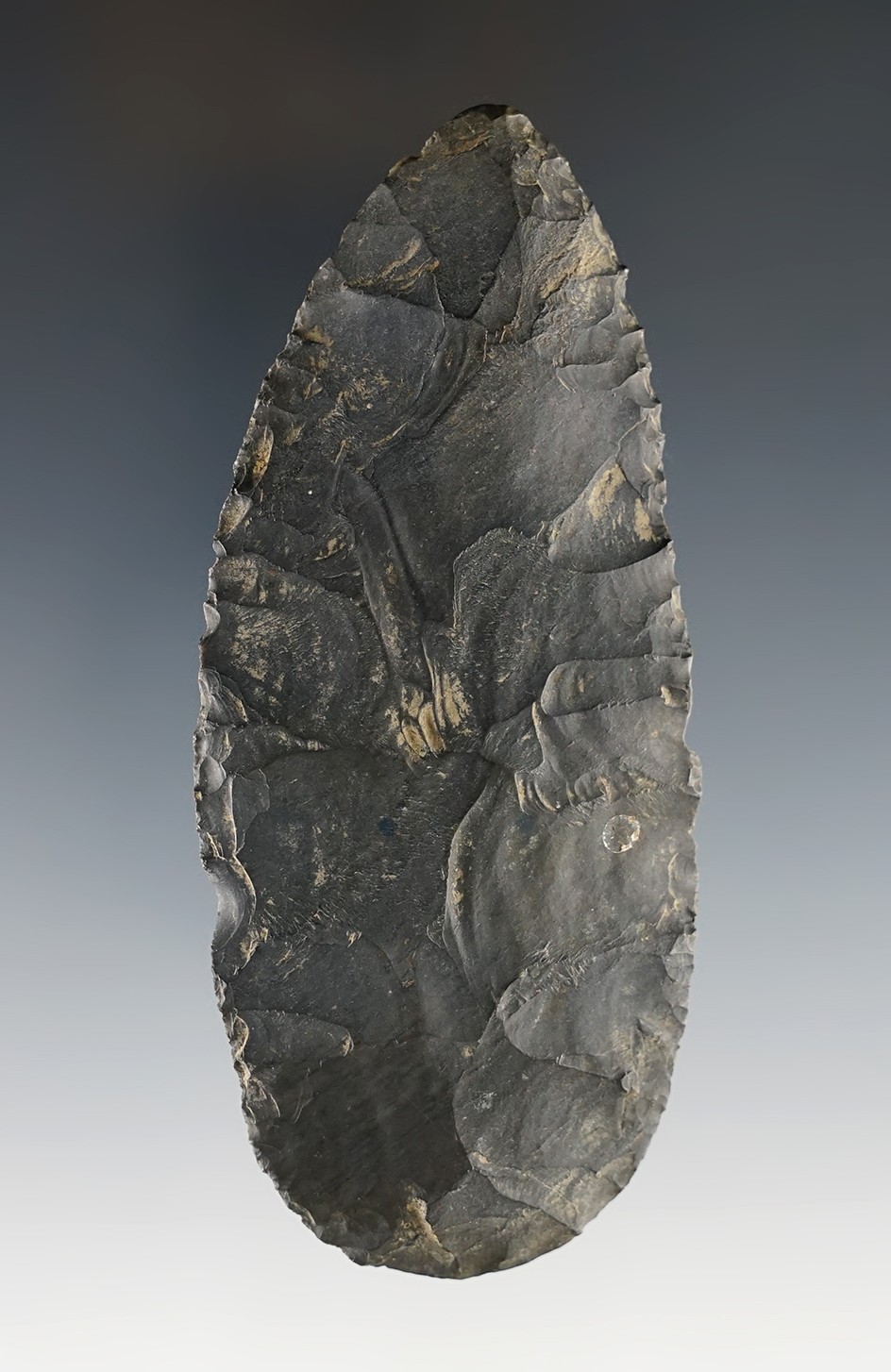 3 15/16" Leaf Blade - Coshocton Flint. Found by Bill Likens in Madison Co., Ohio.