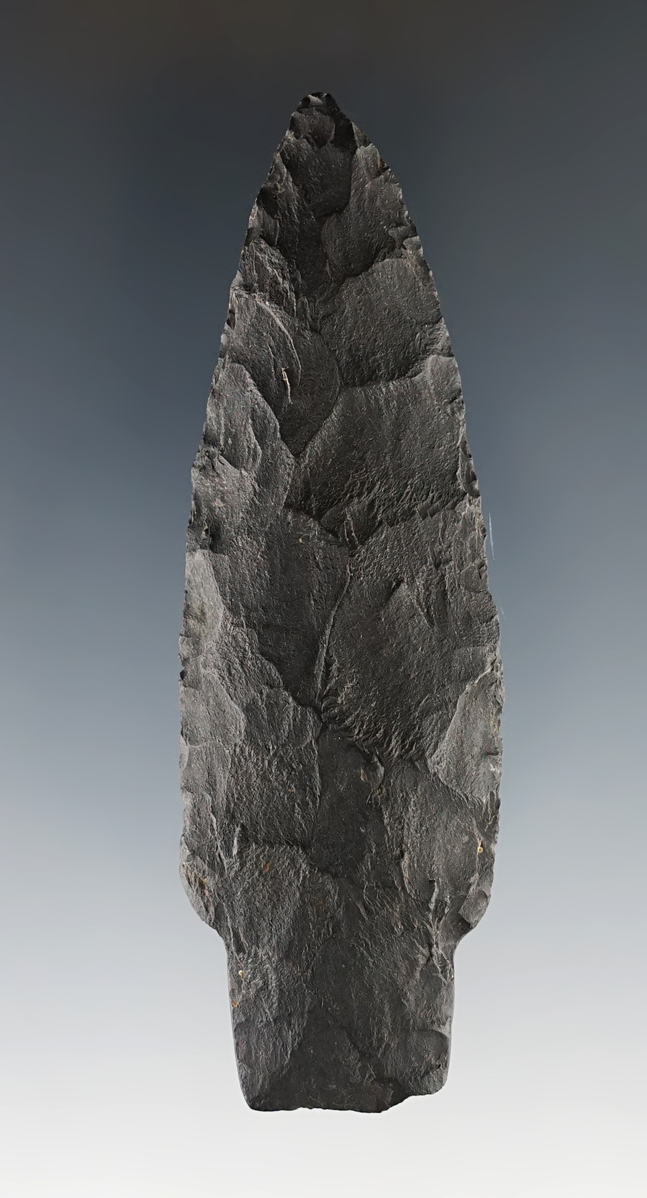 3 3/8" Stemmed Paleo Lance with excellent ancient grinding to the stem sides. Licking Co., Ohio.