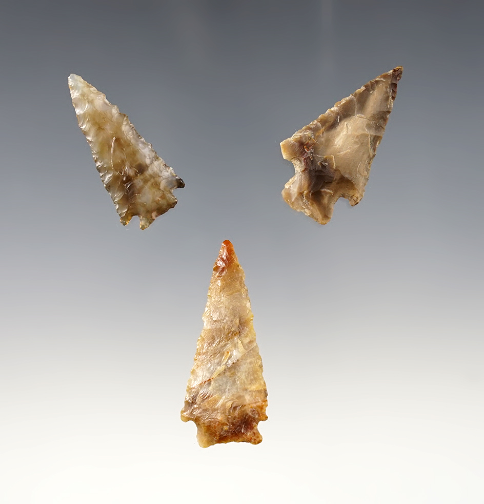 Set of 3 nicely styled Arrow Points, largest is 1 3/4". Found near the Columbia River. Ex. Wilke.