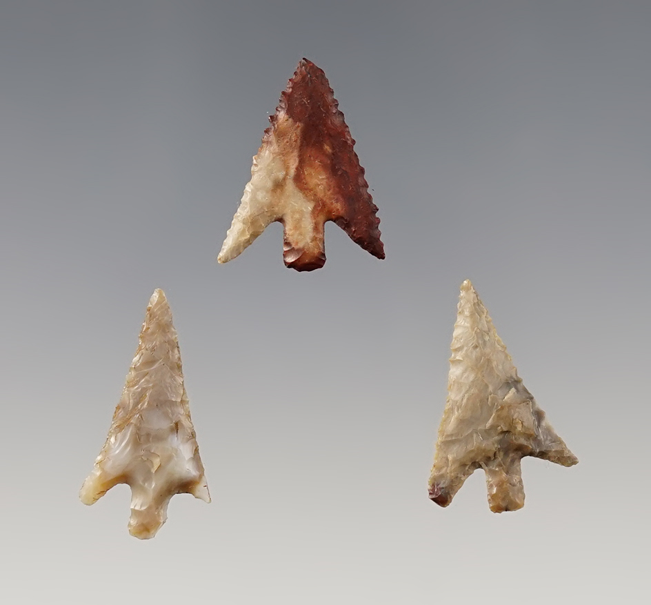 Set of 3 well styled Columbia Plateau points. Found near the Columbia River. Ex. Wilke Museum.