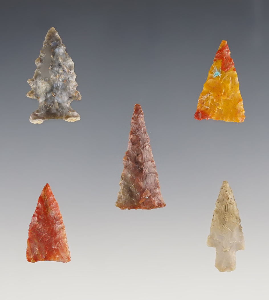 Set of 5 colorful Points found in the Western U.S. The largest is 1 1/4".