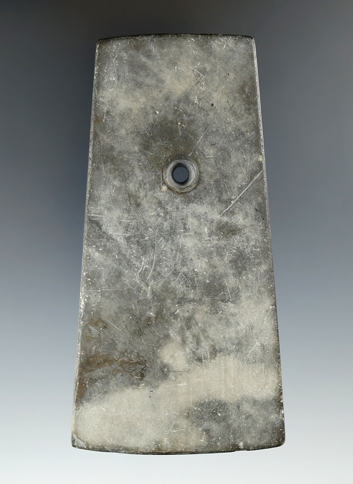 4 1/4" Adena Trapezoidal Pendant made from Slate, found in Portage Co., Ohio. Ex. August Wehrle.