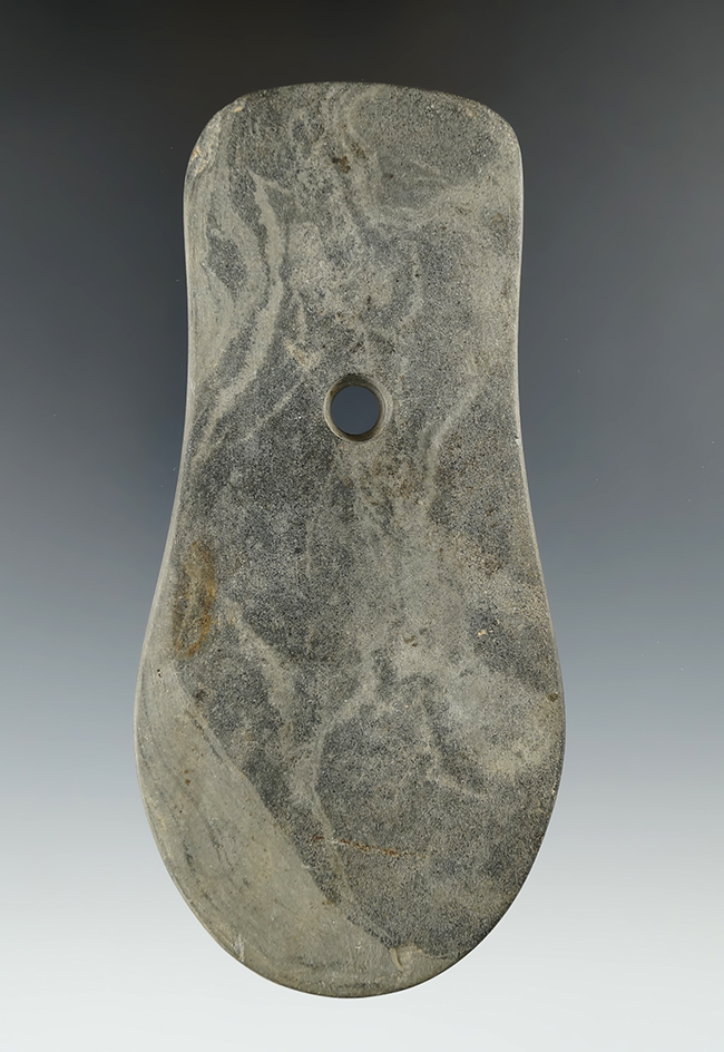 5 3/16" Mottled Slate Keyhole Pendant found in Union Twp., Clinton Co., Ohio. Ex.  Kley, Townsend.