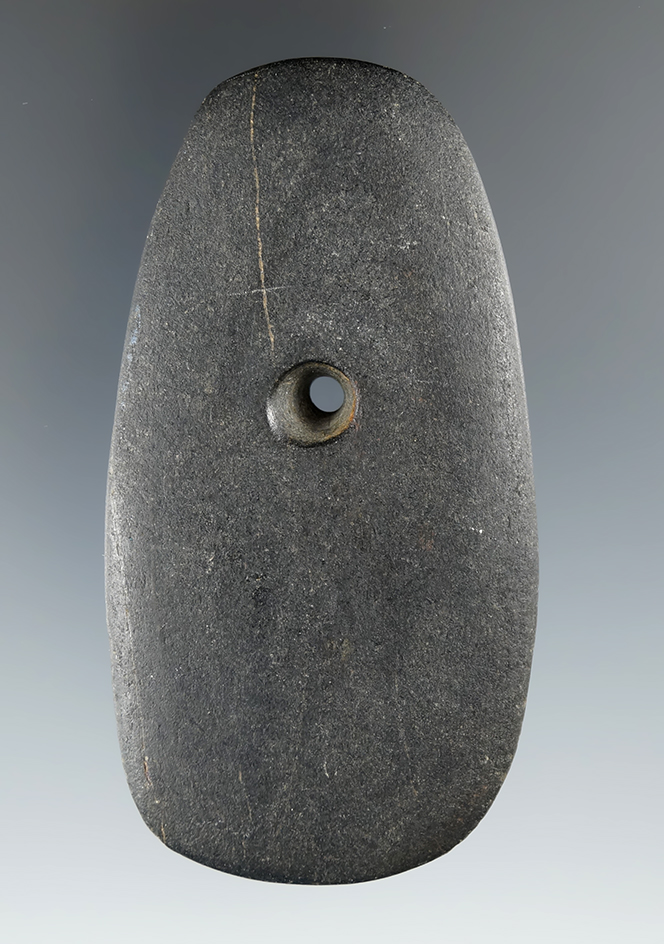 3 7/16" Hopewell Trapezoidal Pendant made from Hardstone, found in Adams Co., Ohio. Ex. Macik.