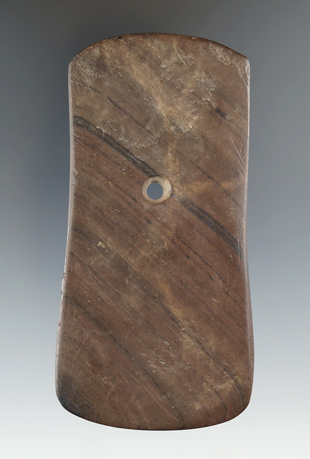 4 3/16" Hopewell Pendant made from Banded Slate, found in Wood Co., Ohio. Pictured.