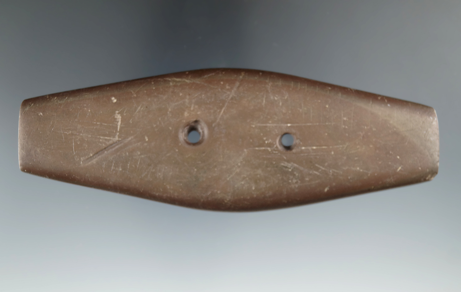 5 3/16" Hopewell Expanded Center Gorget, Columbiana Co., Ohio. Ex. William Jones, Mike Thursby.