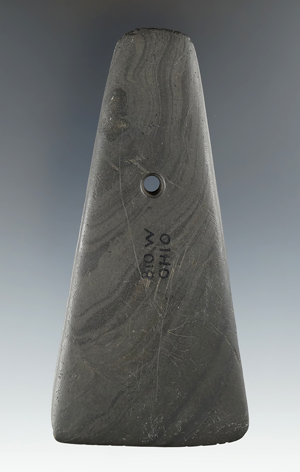 Engraved and tallied! 4 3/16" Trapezoidal Pendant found in Ohio. Pictured. Ex. Wehrle, Townsend.