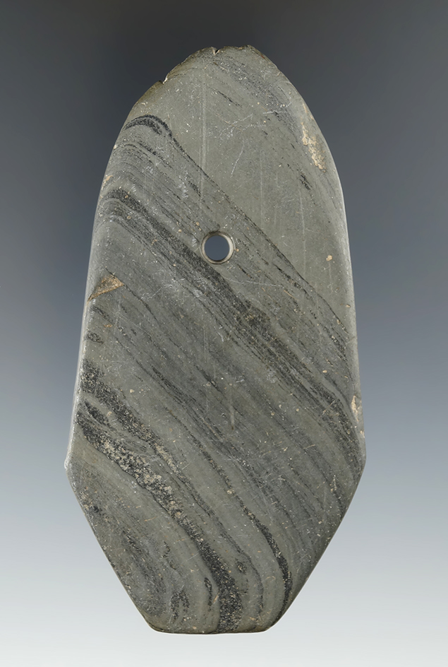 3 7/8" Hopewell Pendant that is grooved, found in Summit Co., Ohio. Pictured. Ex. William Platt.
