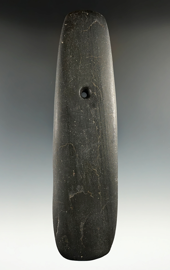 6 3/4" Hopewell Trapezoidal Pendant made from green and black Banded Slate. Ex. Gary Tuttle.