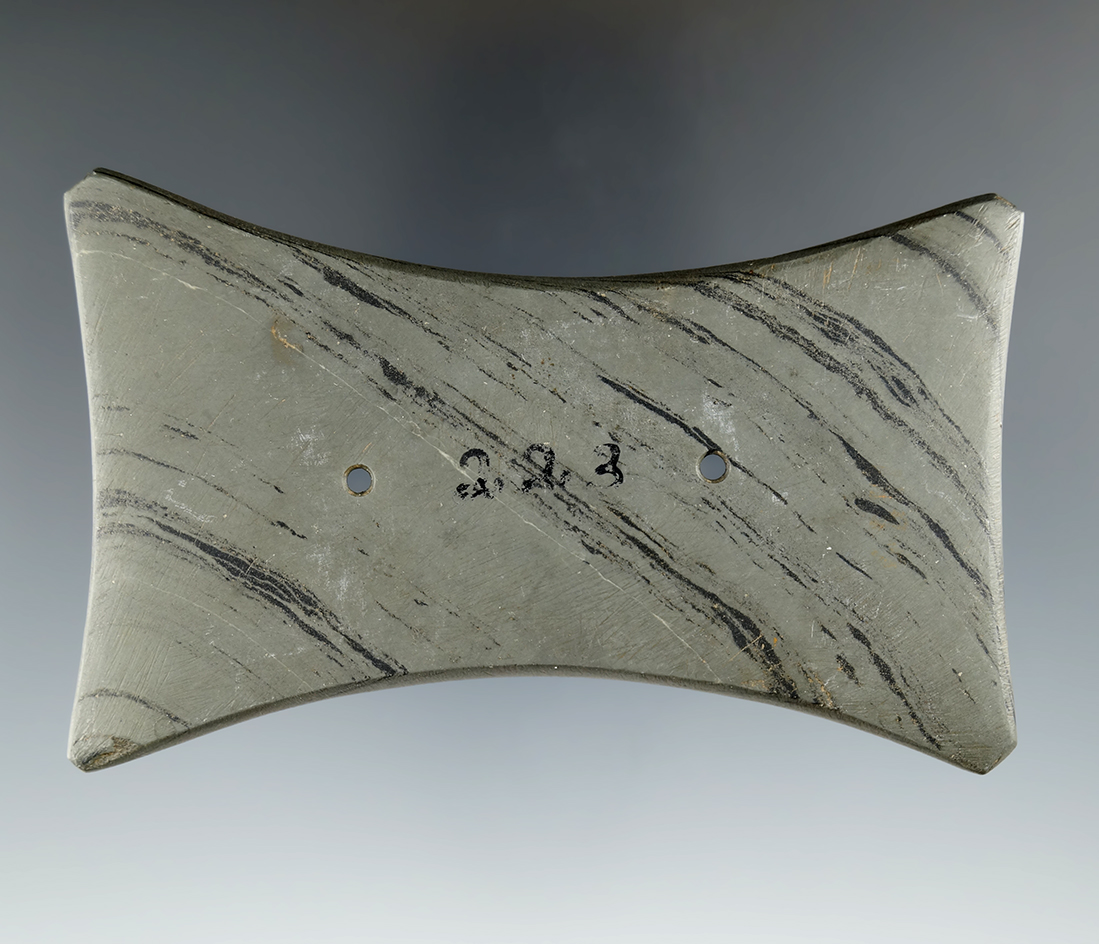 4" Adena Quadriconcave Gorget found in Hancock Co., Ohio. Ex. Bill Wertz (#223) Collection.