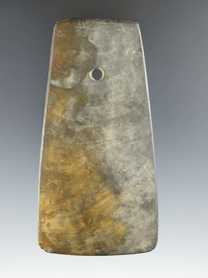 3 15/16" Hopewell Trapezoidal Pendant found in Trumbull Co., Ohio. Pictured. Ex. Platt.