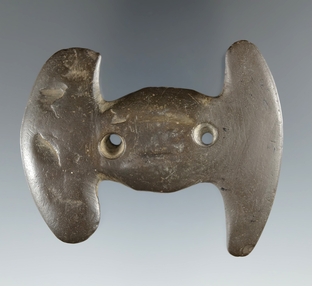 2 15/16" Glacial Kame Constricted Center Gorget found in Pickaway Co., Ohio. Pictured.