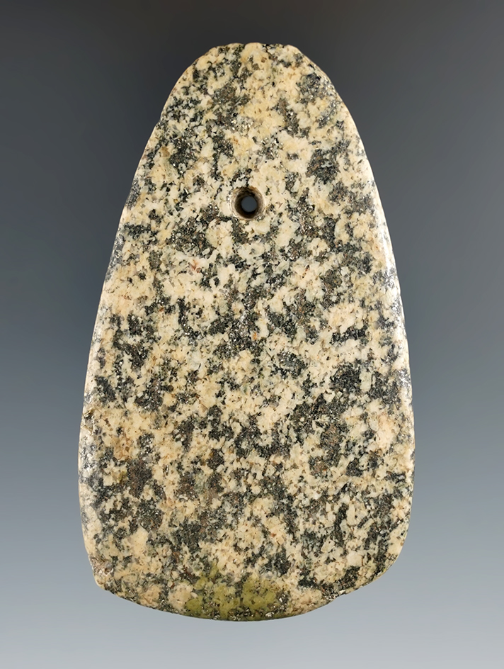 3 5/16" Trapezoidal Pendant made from Granite, Paulding Co., Ohio. Ex. Bob Matthias Collection.