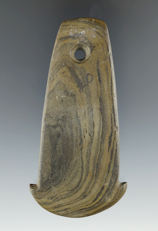 3 9/16" Adena Anchor Pendant made from green and black Banded Slate. Ex. Warner, Bernacchi.