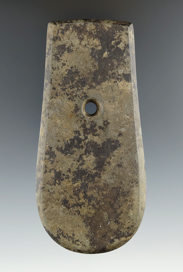 4 3/16" Adena Keyhole Pendant made from Mottled Slate. Licking Co., Ohio. Pictured. Ex. Wehrle.