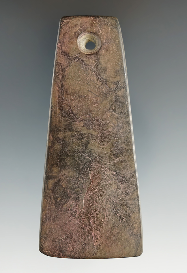 3 9/16" Hopewell Trapezoidal Pendant made from Mottled Slate, Franklin Co., Ohio. Ex. Copeland.