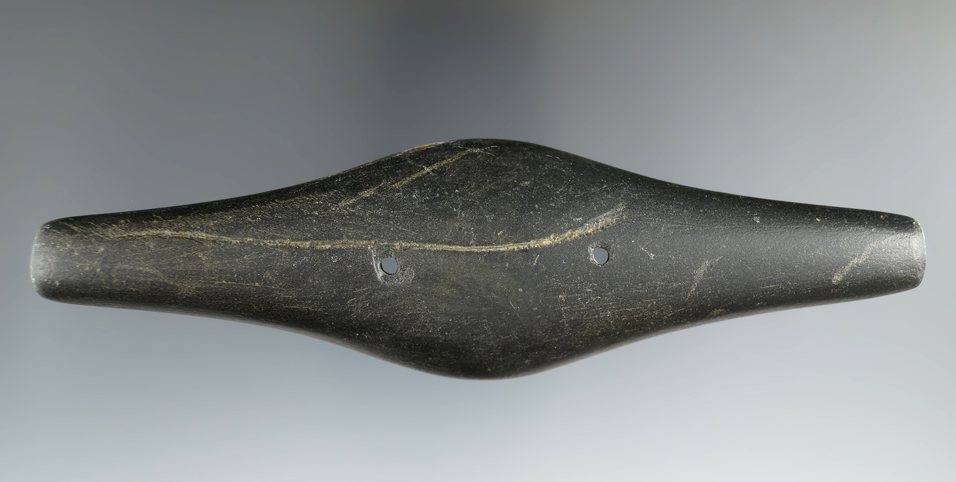 6" Adena Expanded Center Gorget made from Slate, found in Warren Co., Ohio. Pictured!