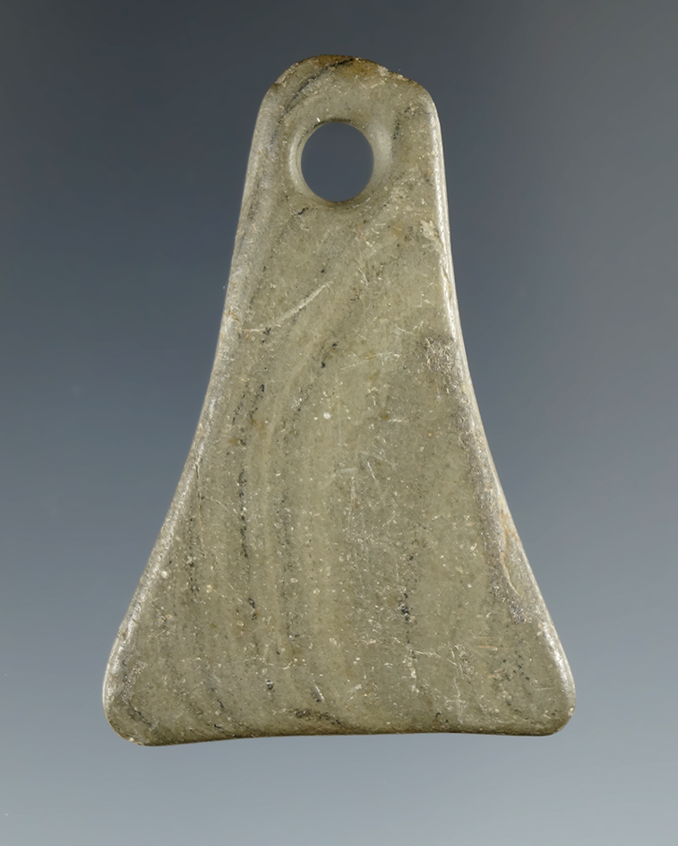 1 13/16" Miniature Mississippian Bell Pendant found in Morrow Co., Ohio. Pictured. Ex. Meuser.