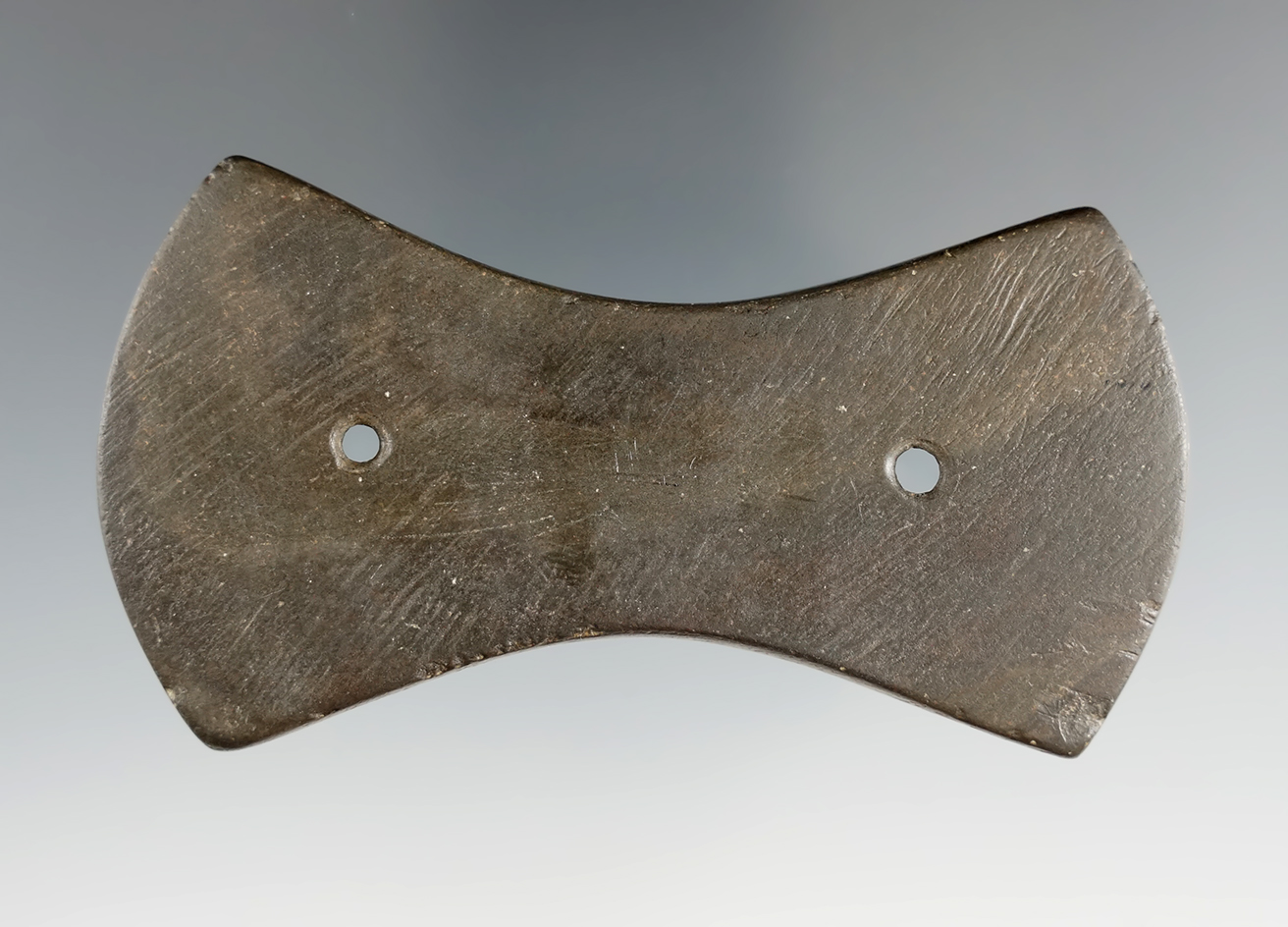 3 1/2" Adena Bi-Concave Gorget made from Glacial Slate found in Allen Co., Ohio. Pictured!