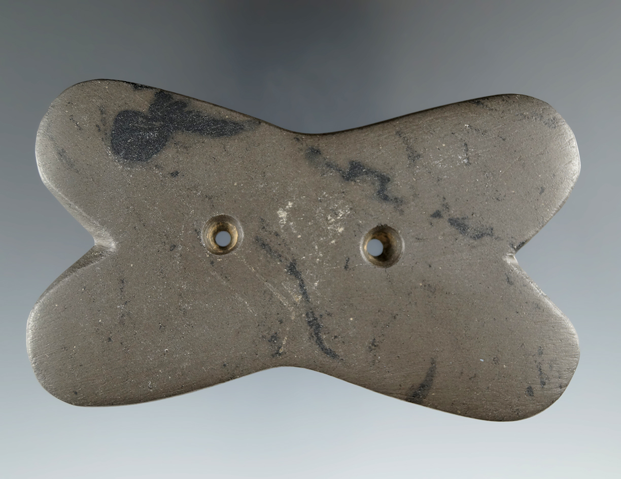 3 7/8" Hopewell Reel Gorget found in Scioto Co., Ohio. Ex. Al Wakefield, Rocky Faletti (#3504/136).