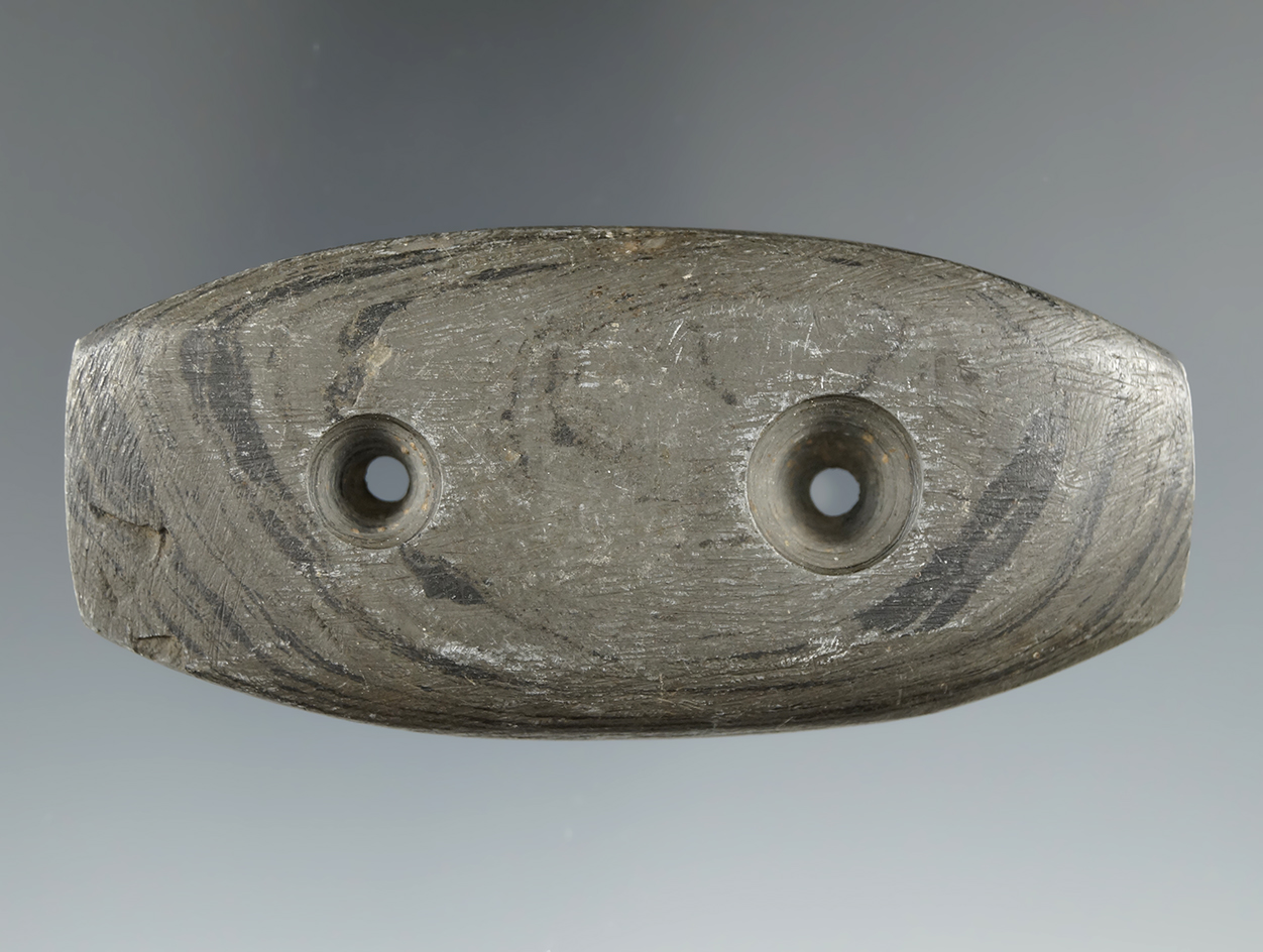 3 1/4" Glacial Kame Bar Gorget made from Banded Slate found in Champaigne Co., Ohio.