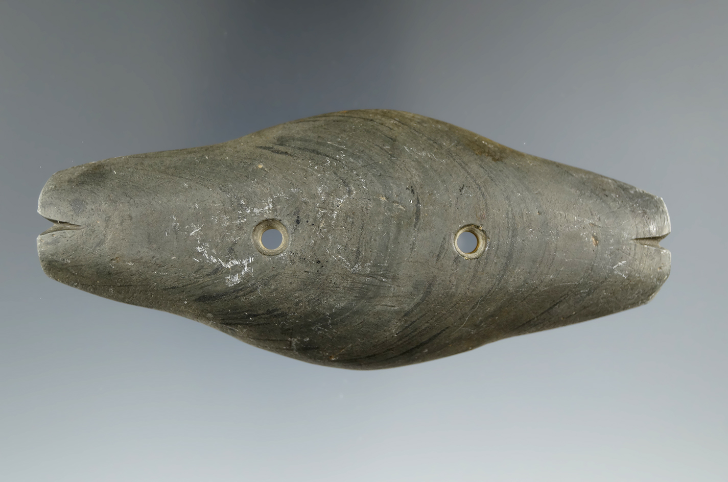 4 1/8" Hopewell Expanded Center Gorget found in Lorain Co., Ohio. Ex. Doug Hooks, Fred Fisher.