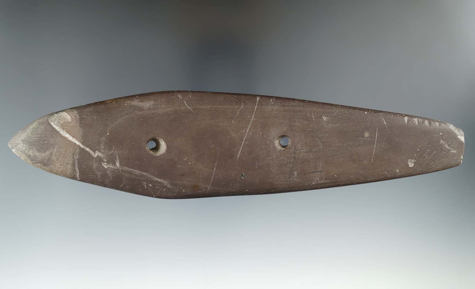 Large 8 1/16" Glacial Kame Spear Gorget found in Farmer Twp., Defiance Co., Ohio.